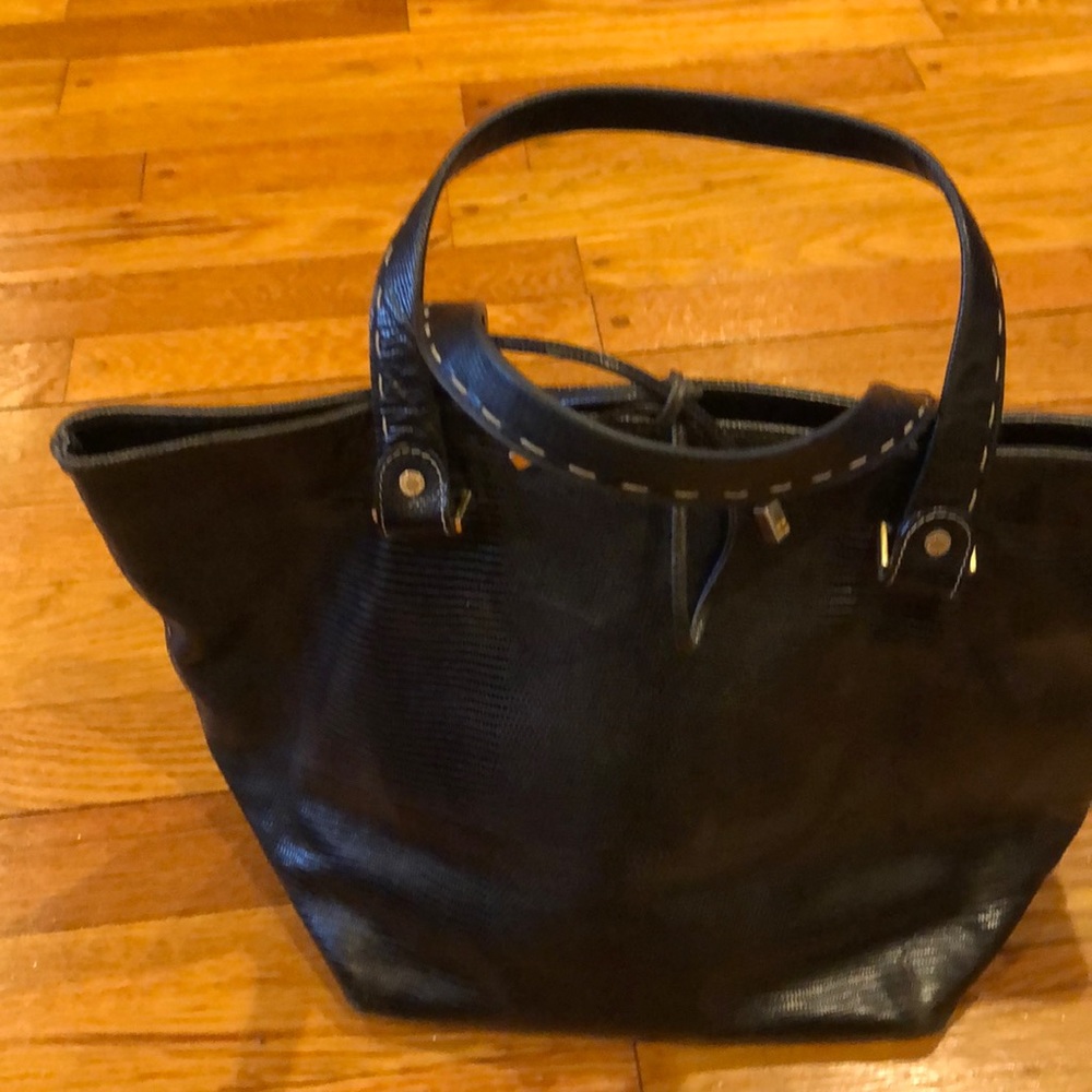 Kate Spade 2 handle leather tote with tie closure